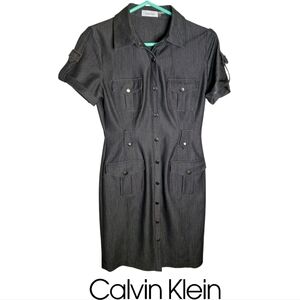 Calvin Klein Gray Button-Up Dress